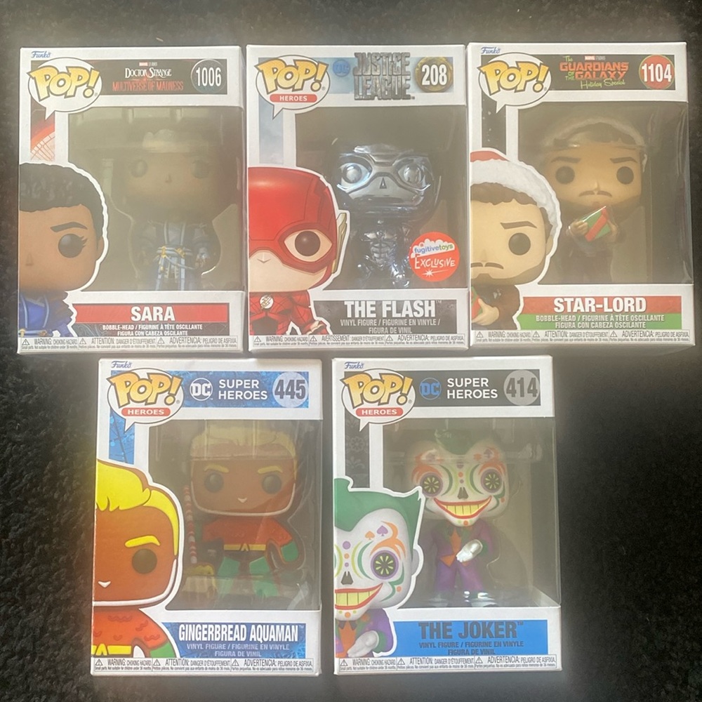 NWOT set of 5 funko pops in original boxes